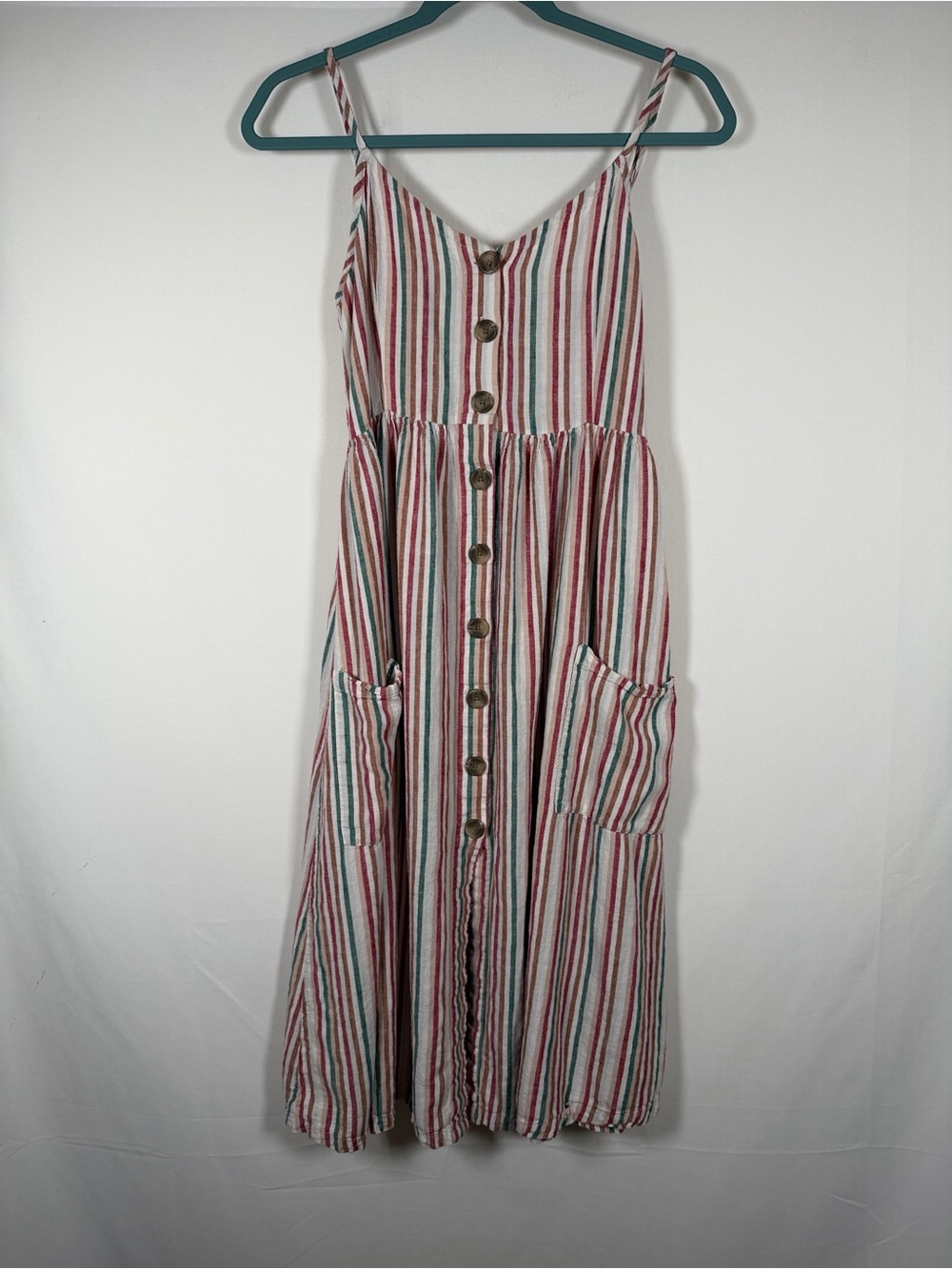 Euro Italian Linen blend Striped Button-Front Midi in Multi-Color